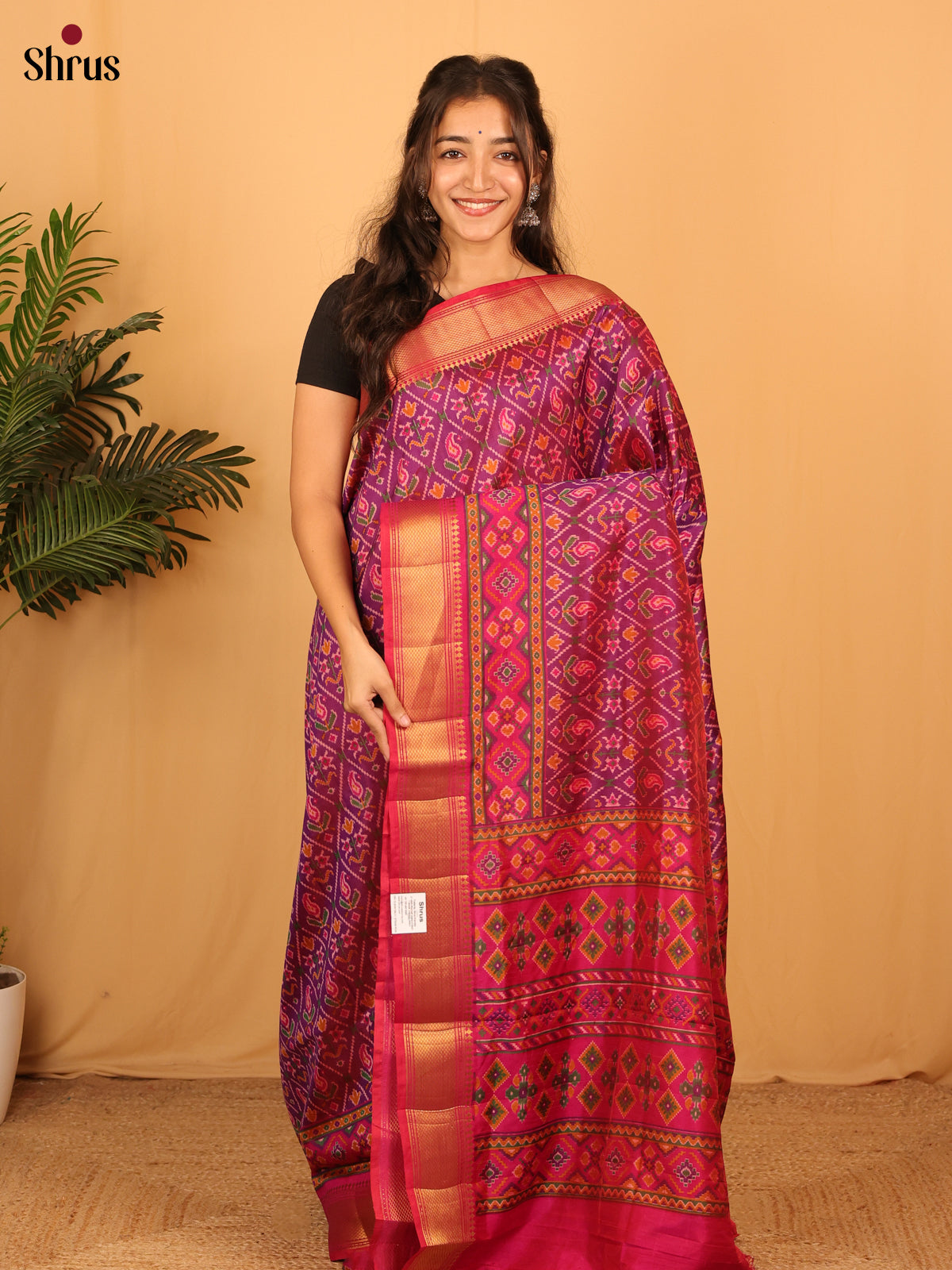 Purple & Pink- Semi Patola Saree - Shop on Shrus.com