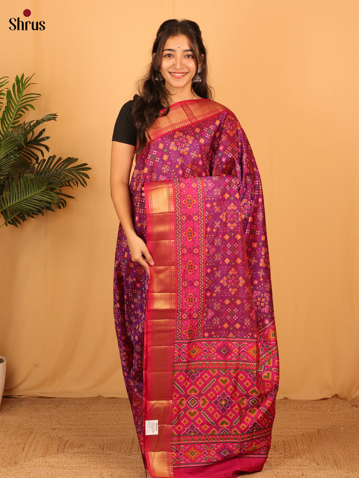 Purple & Pink - Semi Patola Saree - Shop on Shrus.com