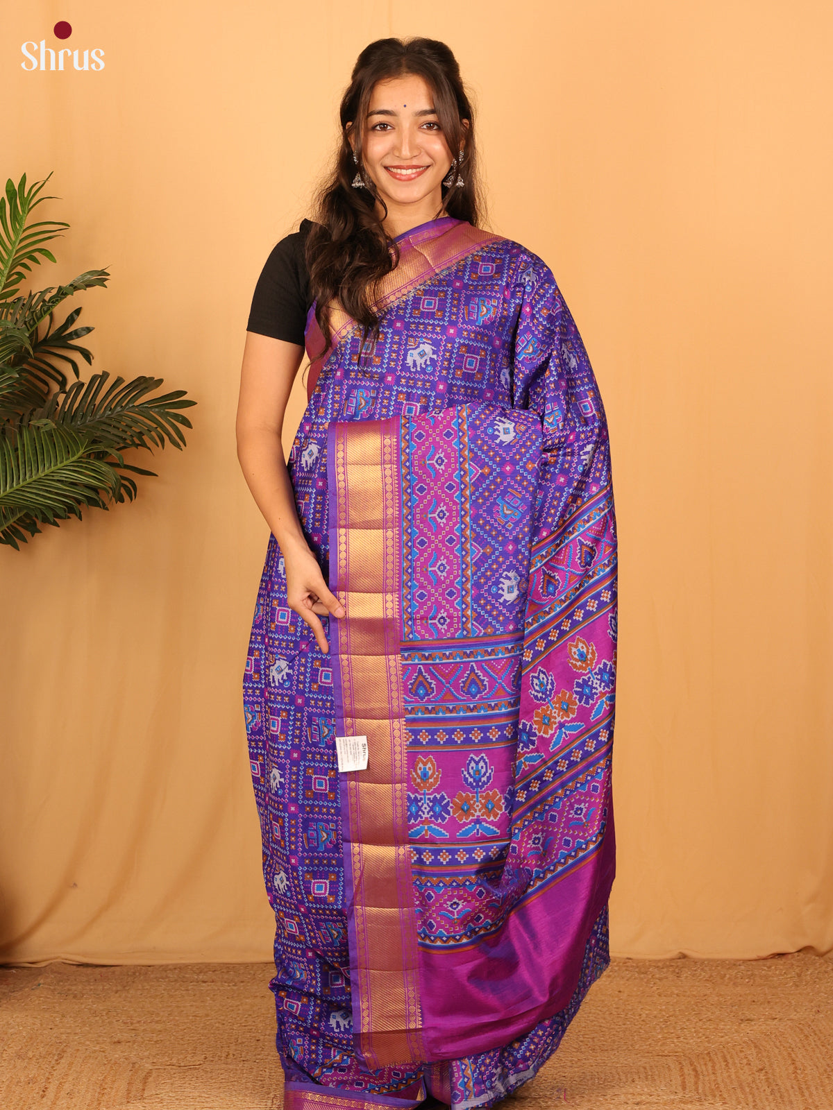 Blue & Purple - Semi Patola Saree - Shop on Shrus.com