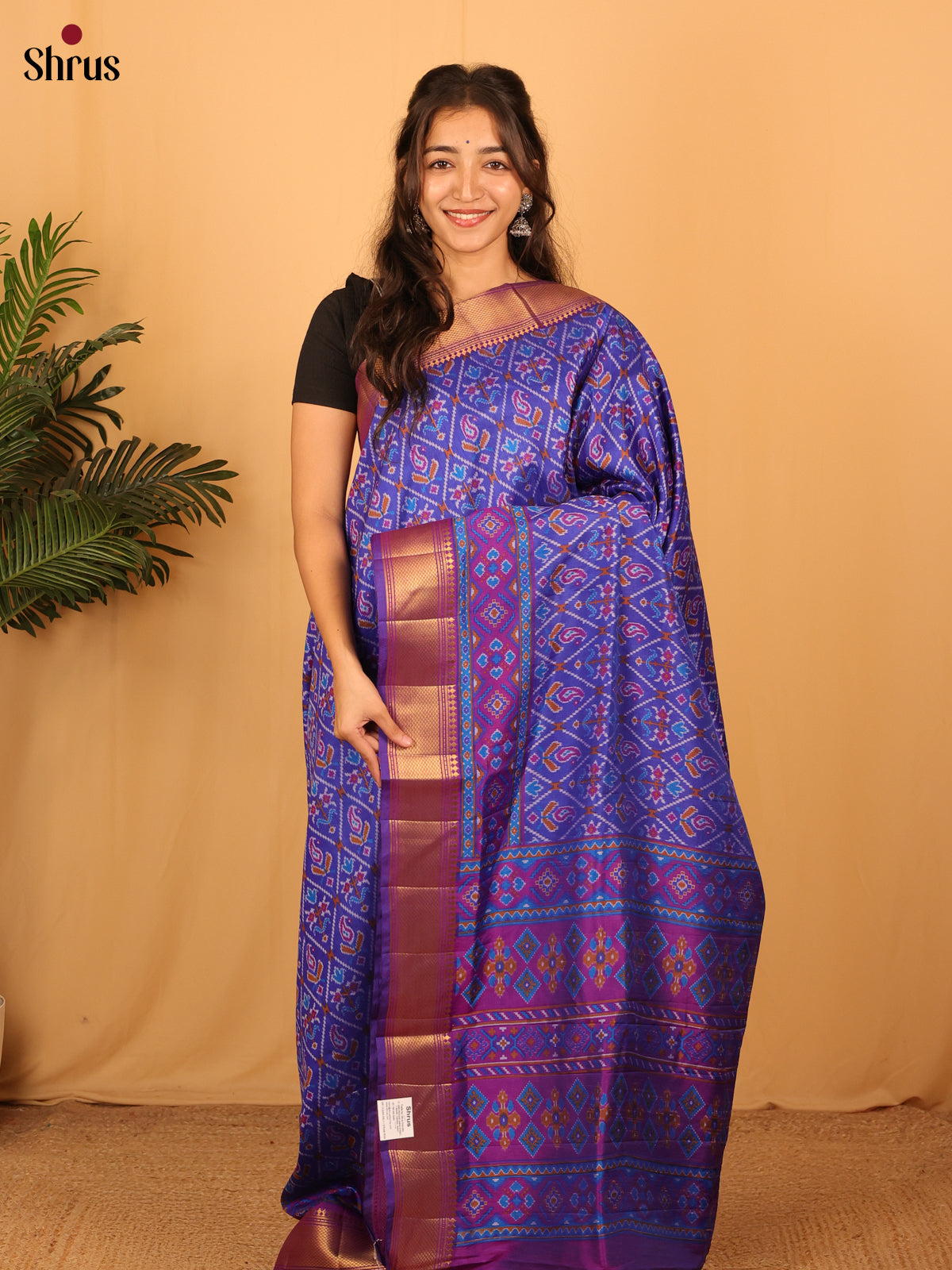 Blue & Purple - Semi Patola Saree - Shop on Shrus.com
