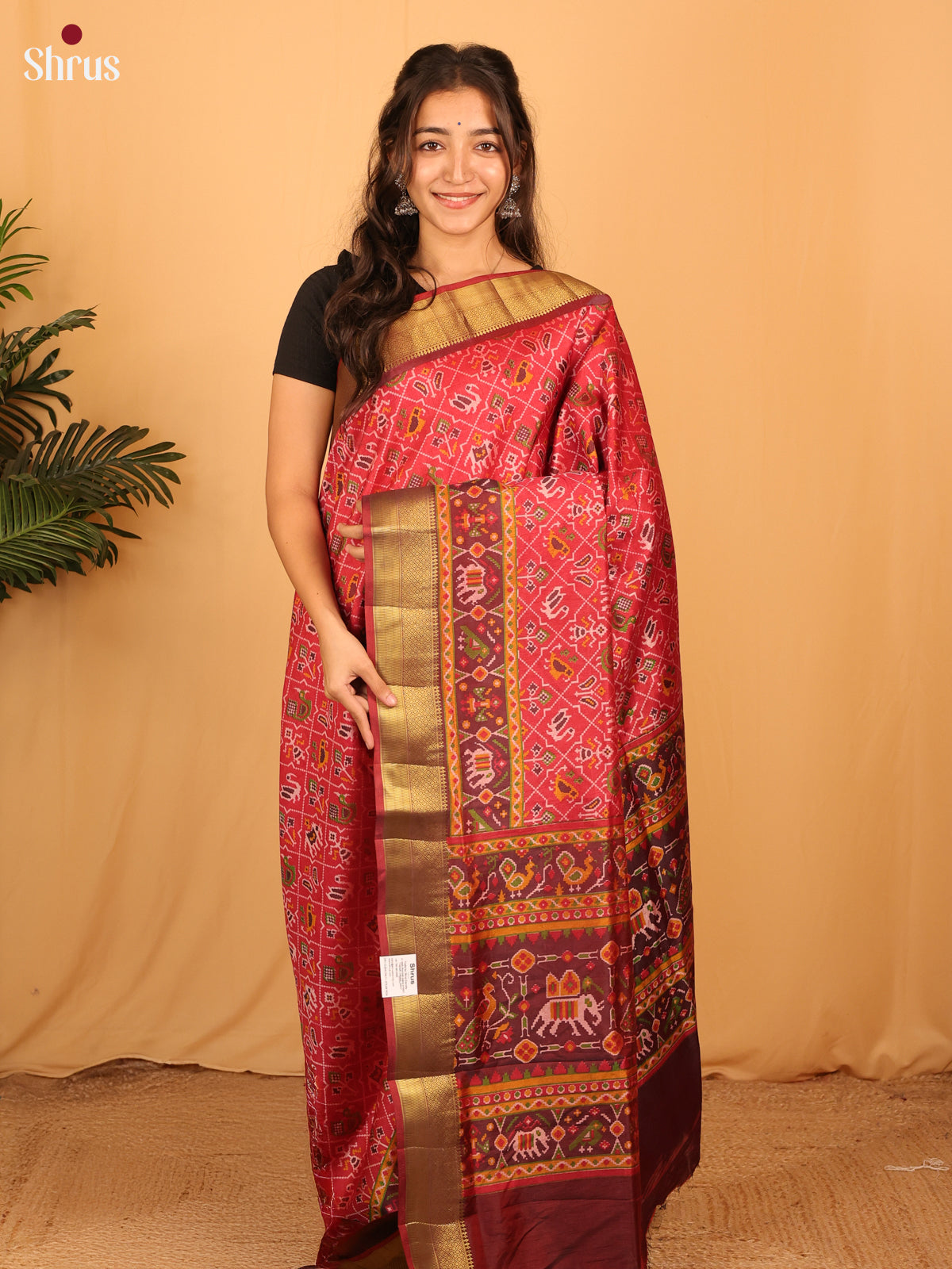 Red & Brown - Semi Patola Saree - Shop on Shrus.com
