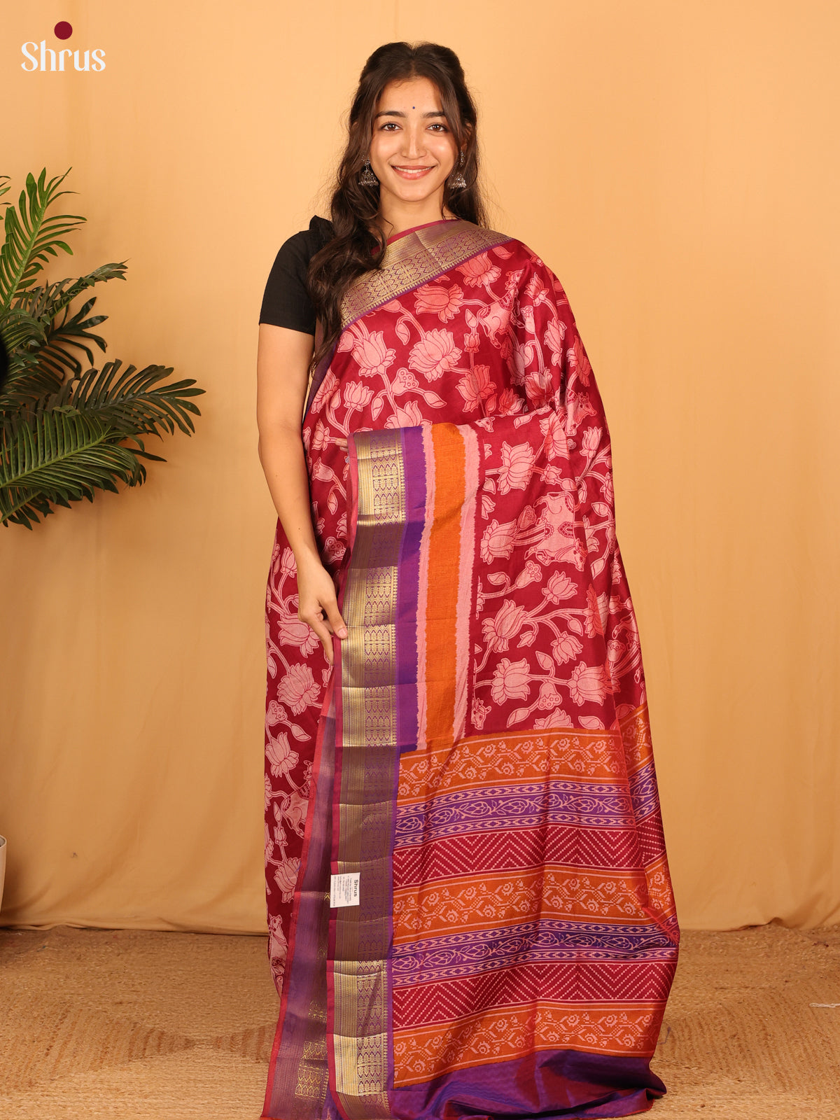 Maroon & Purple - Semi Patola Saree - Shop on Shrus.com