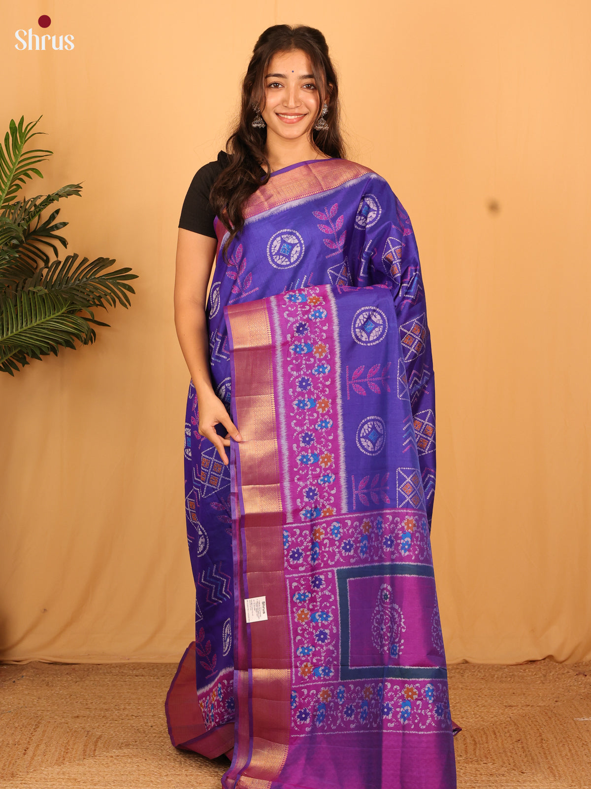 Blue & Purple - Semi Patola Saree - Shop on Shrus.com