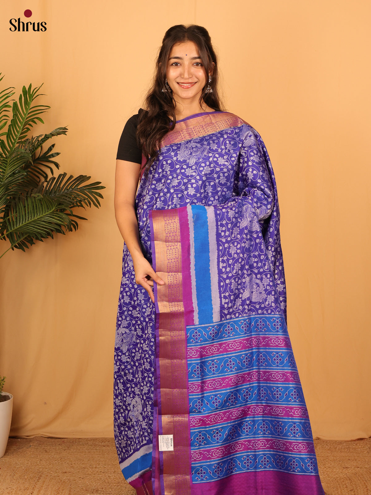 Blue & Purple - Semi Patola Saree - Shop on Shrus.com