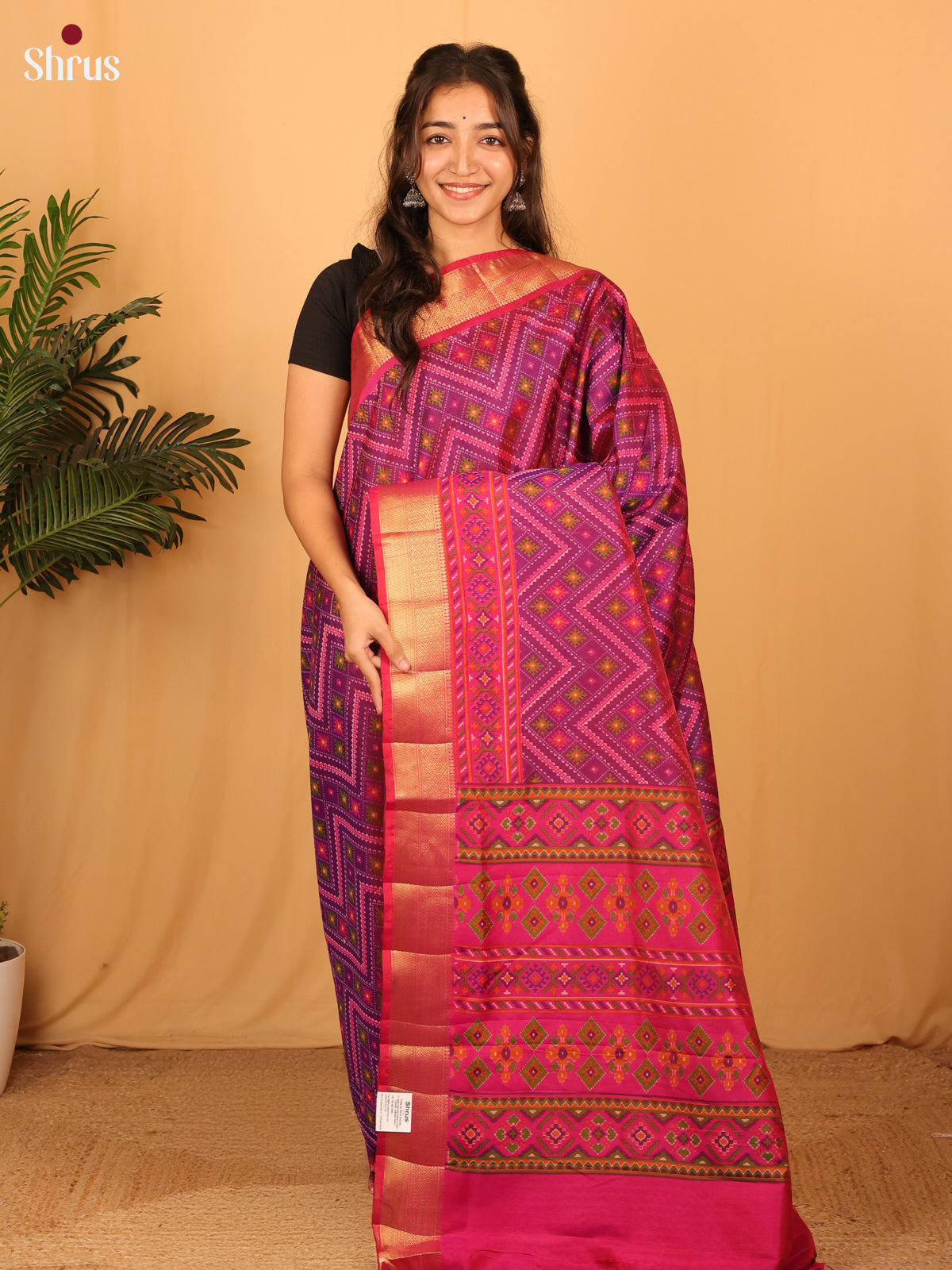 Purple & Pink - Semi Patola Saree - Shop on Shrus.com