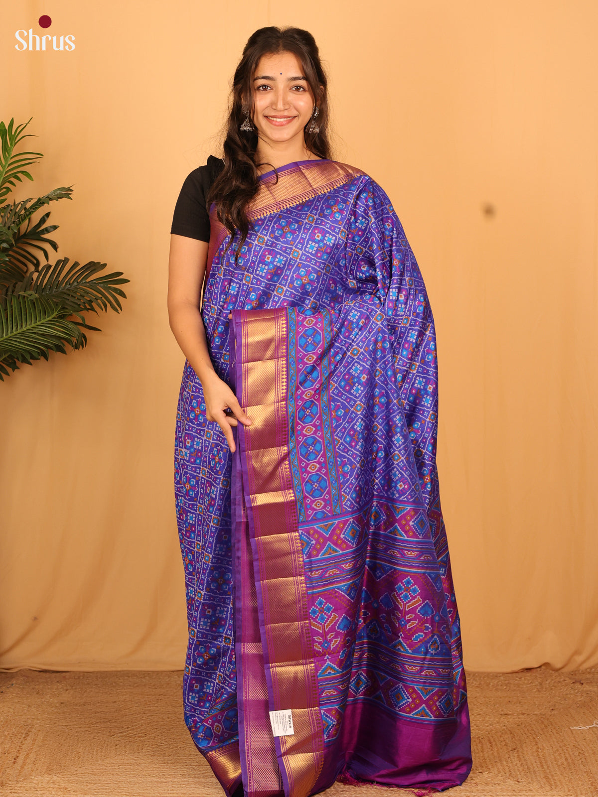 Blue & Purple - Semi Patola Saree - Shop on Shrus.com