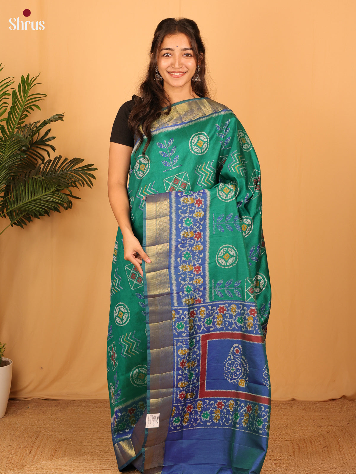 Green & Blue - Semi Patola Saree - Shop on Shrus.com