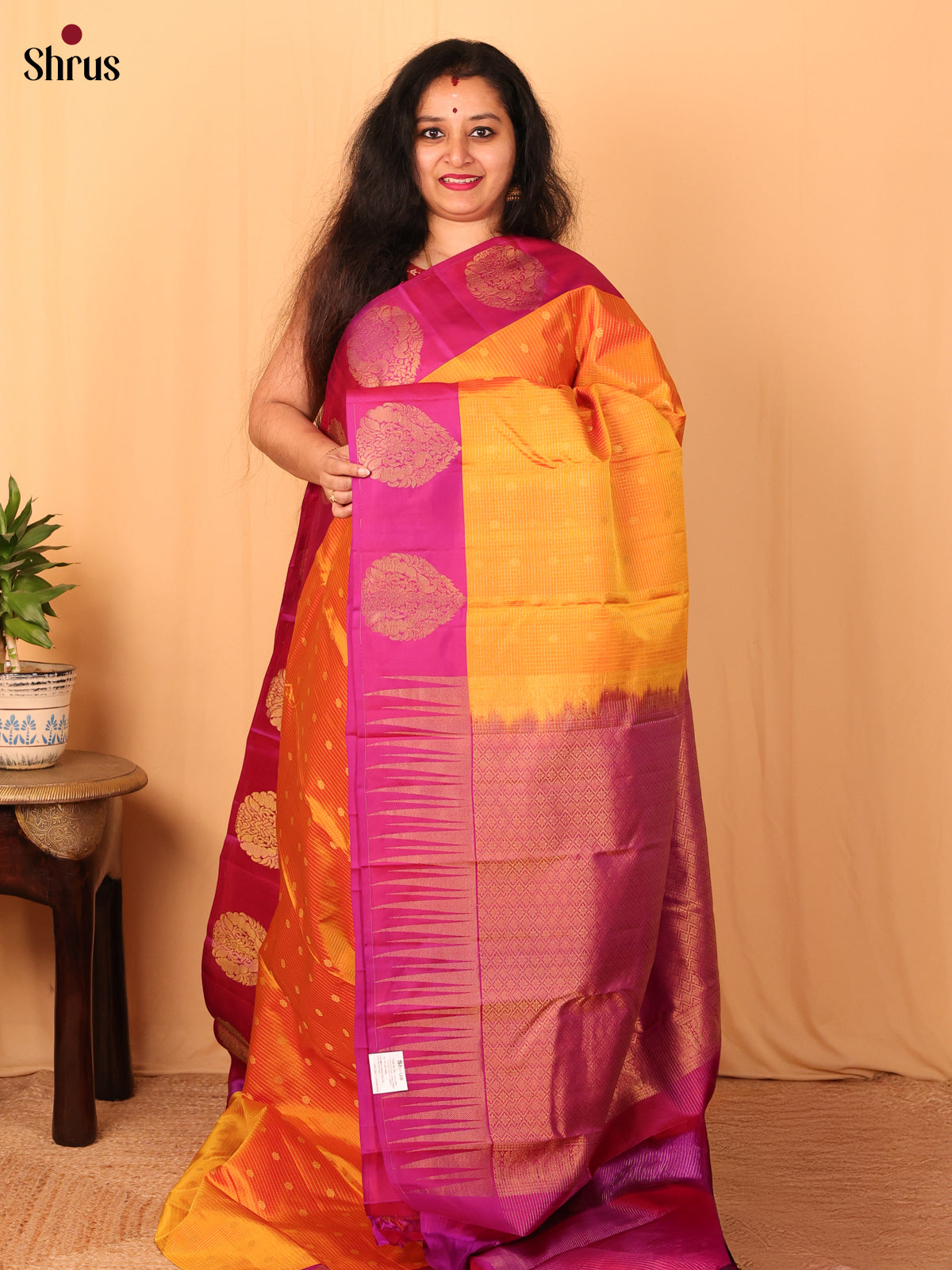 SunSet Orange & Majenta - Kanchipuram silk Saree - Shop on Shrus.com