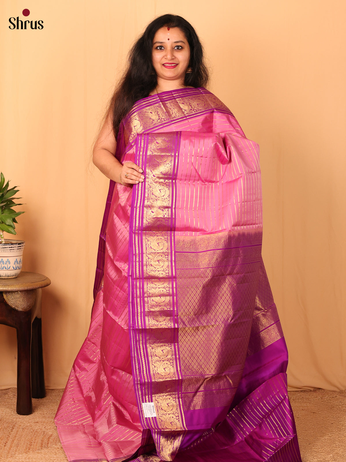 Pink & Purple - Kanchipuram silk Saree - Shop on Shrus.com