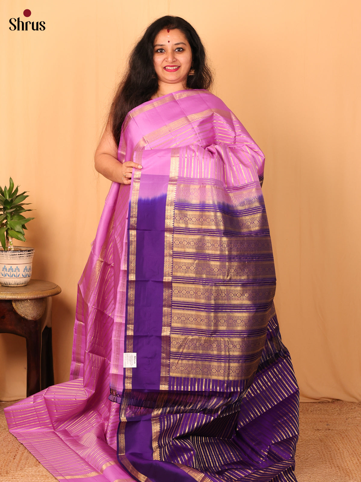 Pink & Violet- Kanchipuram silk Saree - Shop on Shrus.com