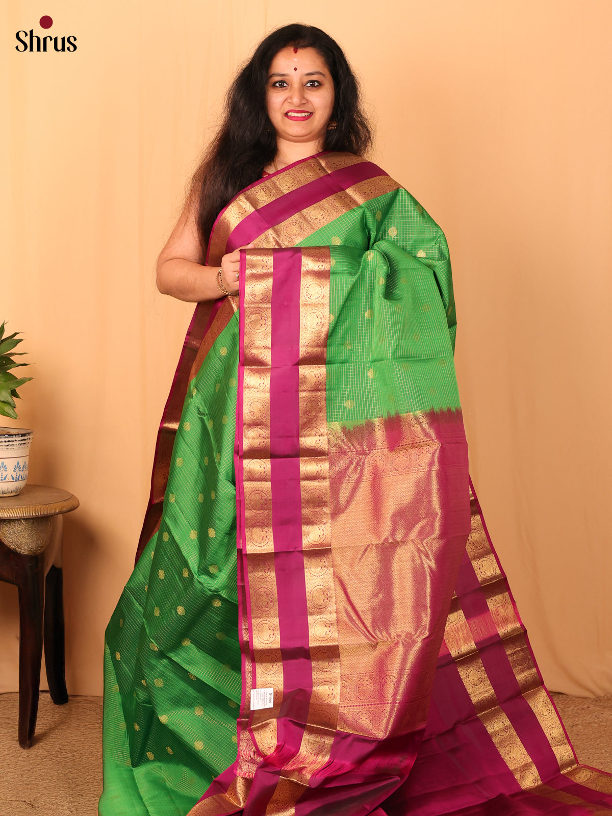 Green & Purple - Kanchipuram silk Saree - Shop on Shrus.com