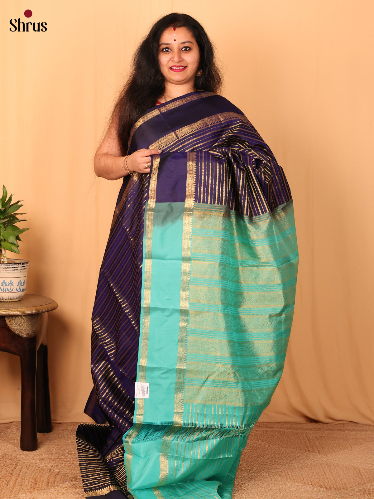Violet & Teal - Kanchipuram silk Saree - Shop on Shrus.com
