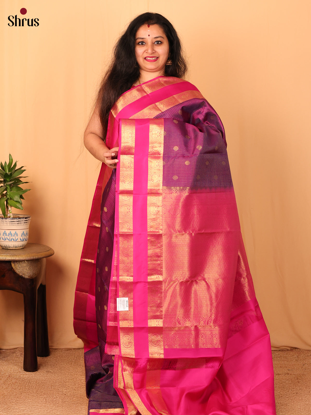 Purple & Pink - Kanchipuram silk Saree - Shop on Shrus.com