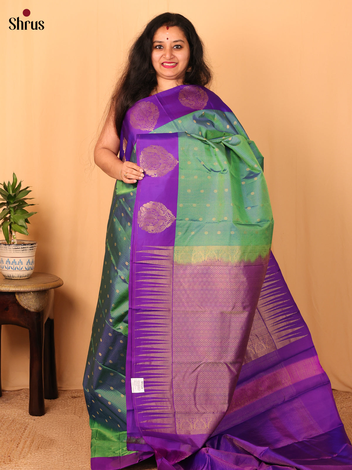 Green & Purple - Kanchipuram silk Saree - Shop on Shrus.com