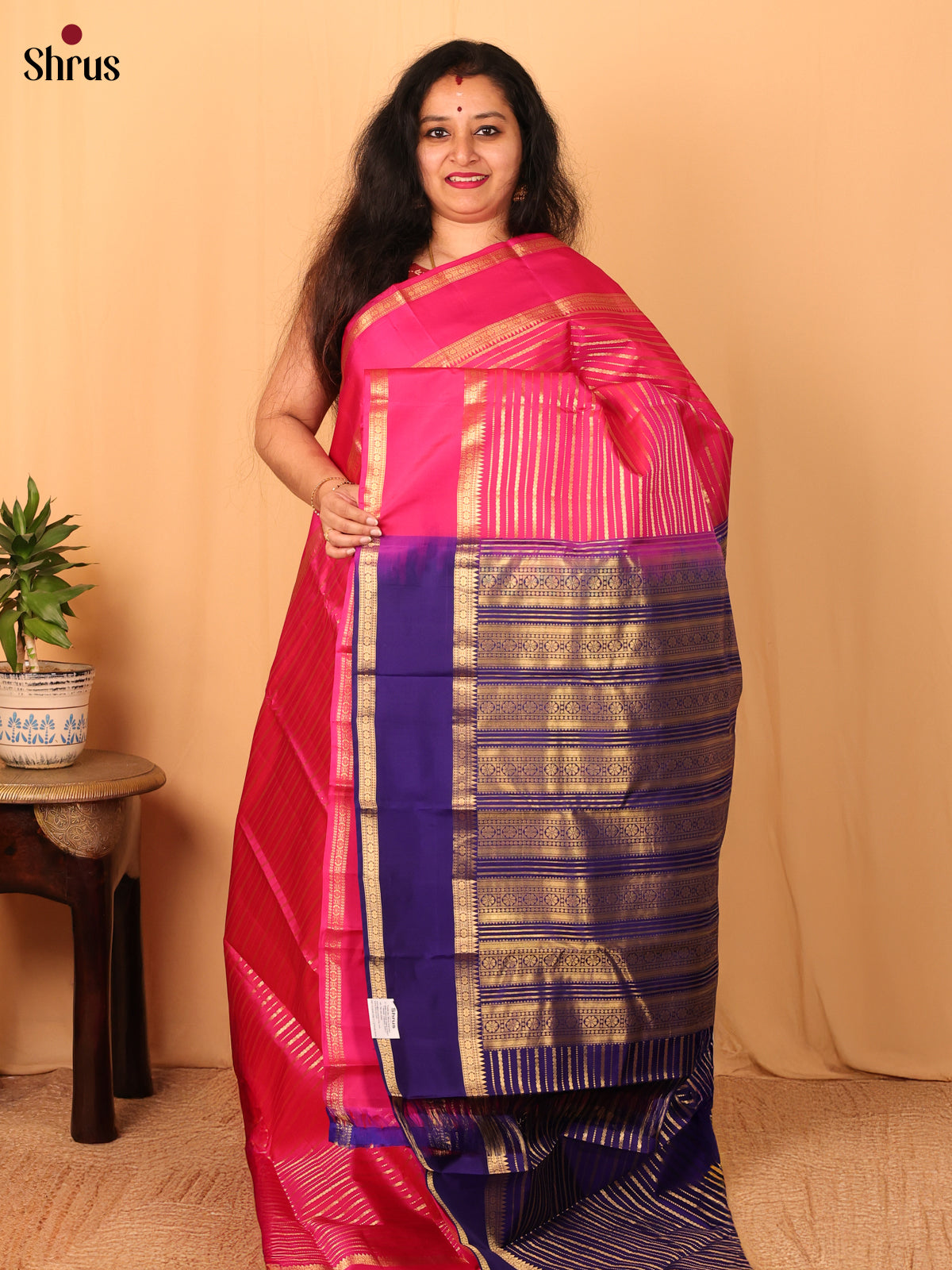 Pink & Violet - Kanchipuram silk Saree - Shop on Shrus.com