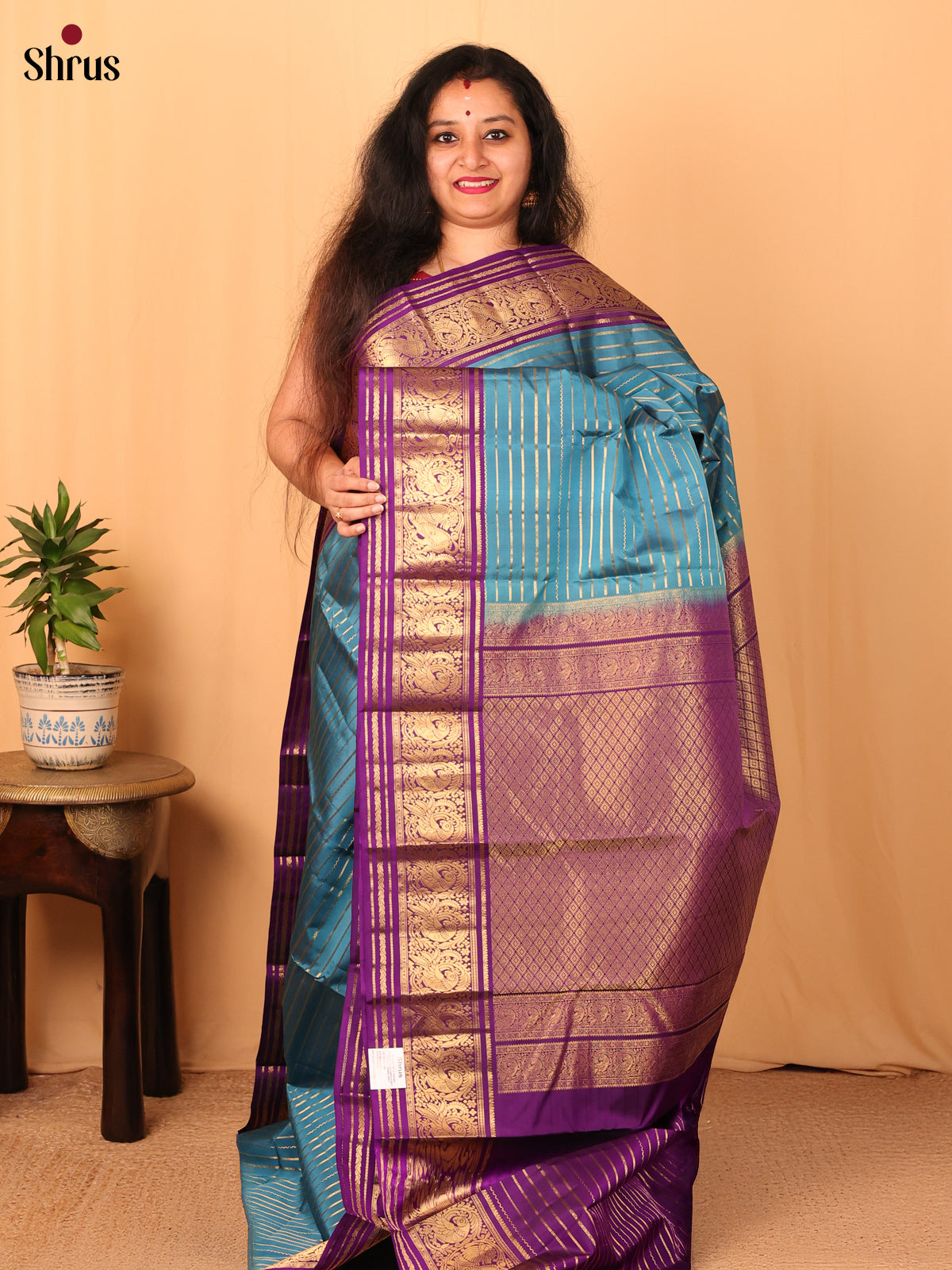 Blue & Purple - Kanchipuram silk Saree - Shop on Shrus.com