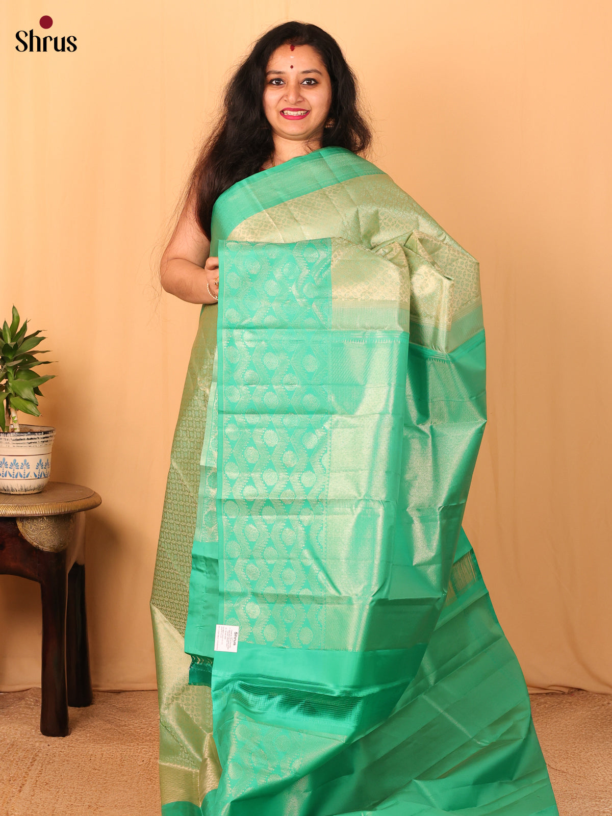 Pista Green and Green Kanchipuram silk Saree With Pure Zari Woven Brocade - Shop on Shrus.com