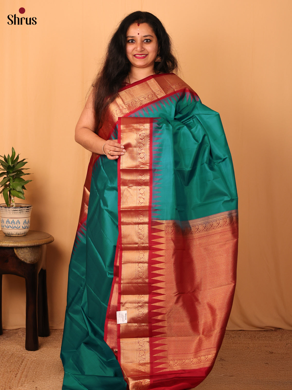 Green & Red - Kanchipuram silk Saree - Shop on Shrus.com