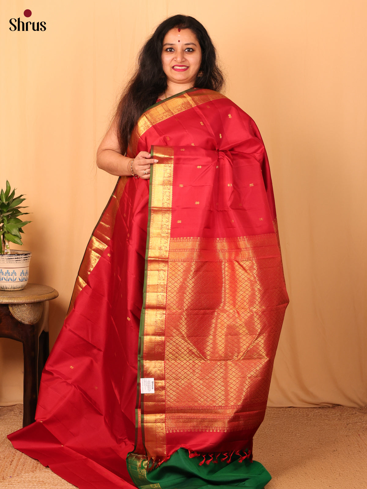 Red & Green - Kanchipuram silk Saree - Shop on Shrus.com