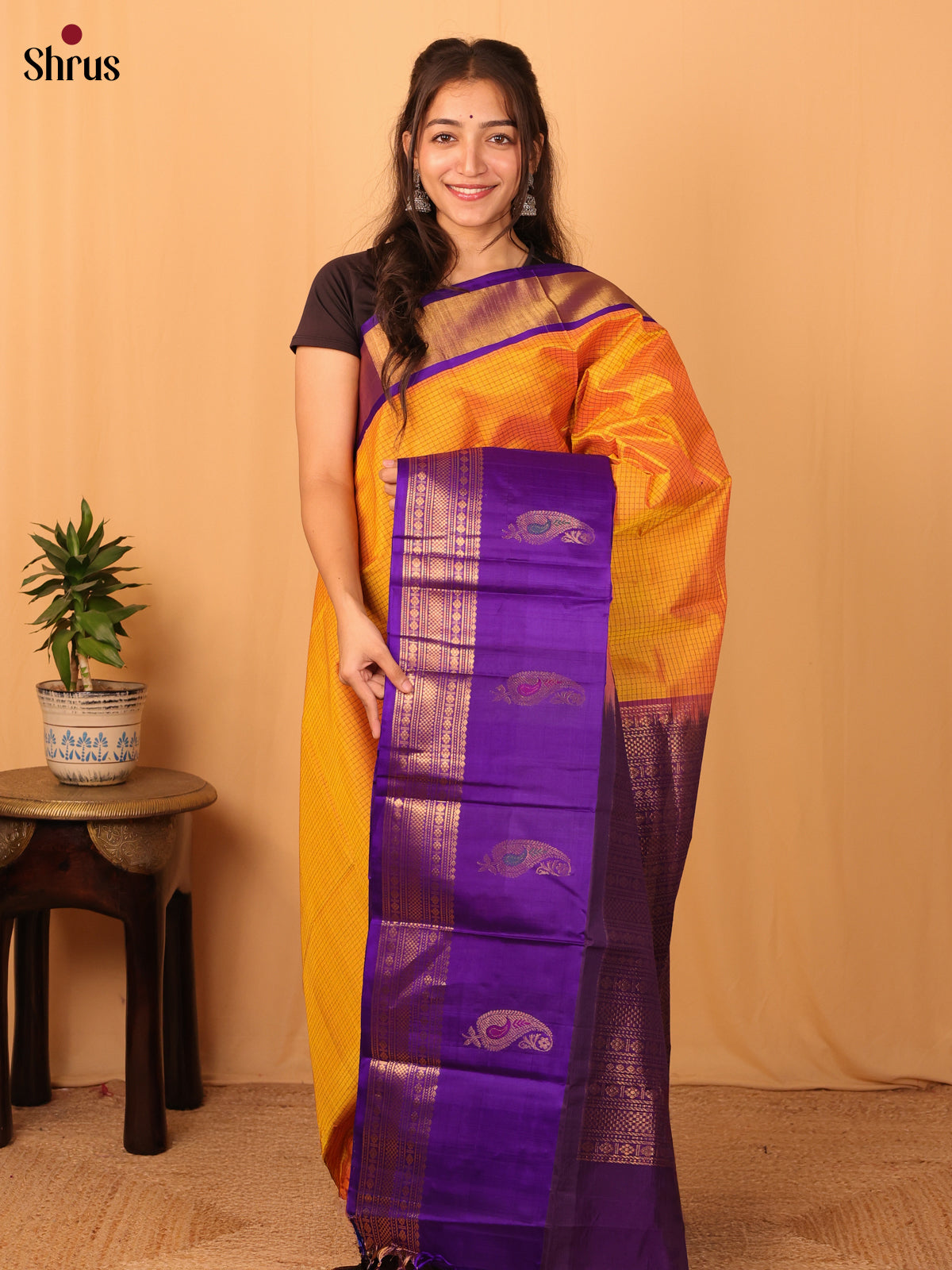 Mustard & Violet - Silk Cotton Saree - Shop on Shrus.com