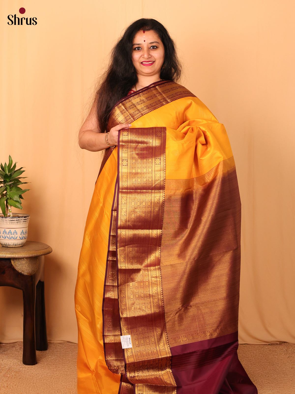 Mustard & Brown - Kanchipuram silk Saree - Shop on Shrus.com