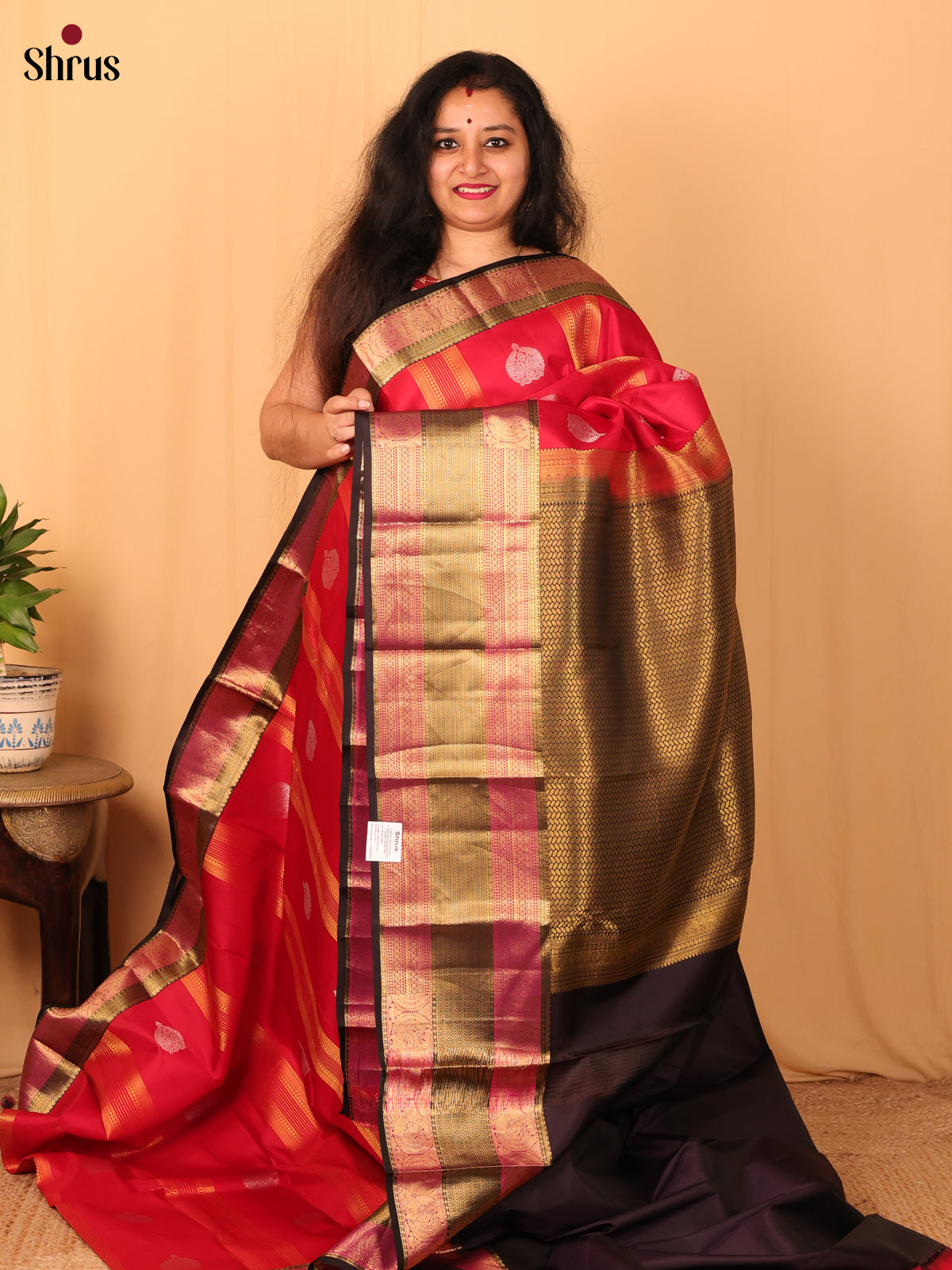 Red & Brown - Kanchipuram silk Saree - Shop on Shrus.com