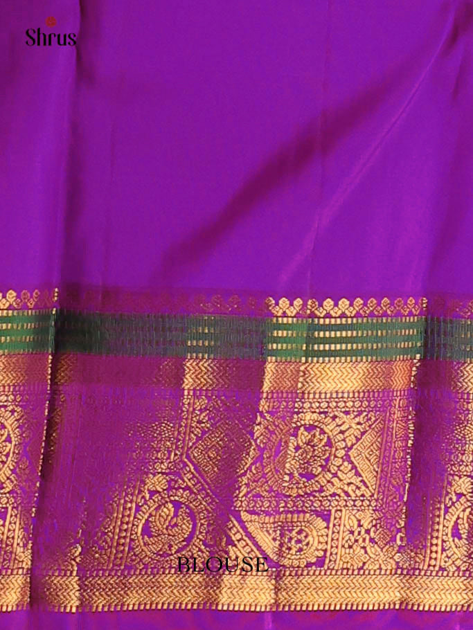 Deep Dusty Red and Purple PureKanchipuram silk Saree With Zari Woven Floral Buttas-2