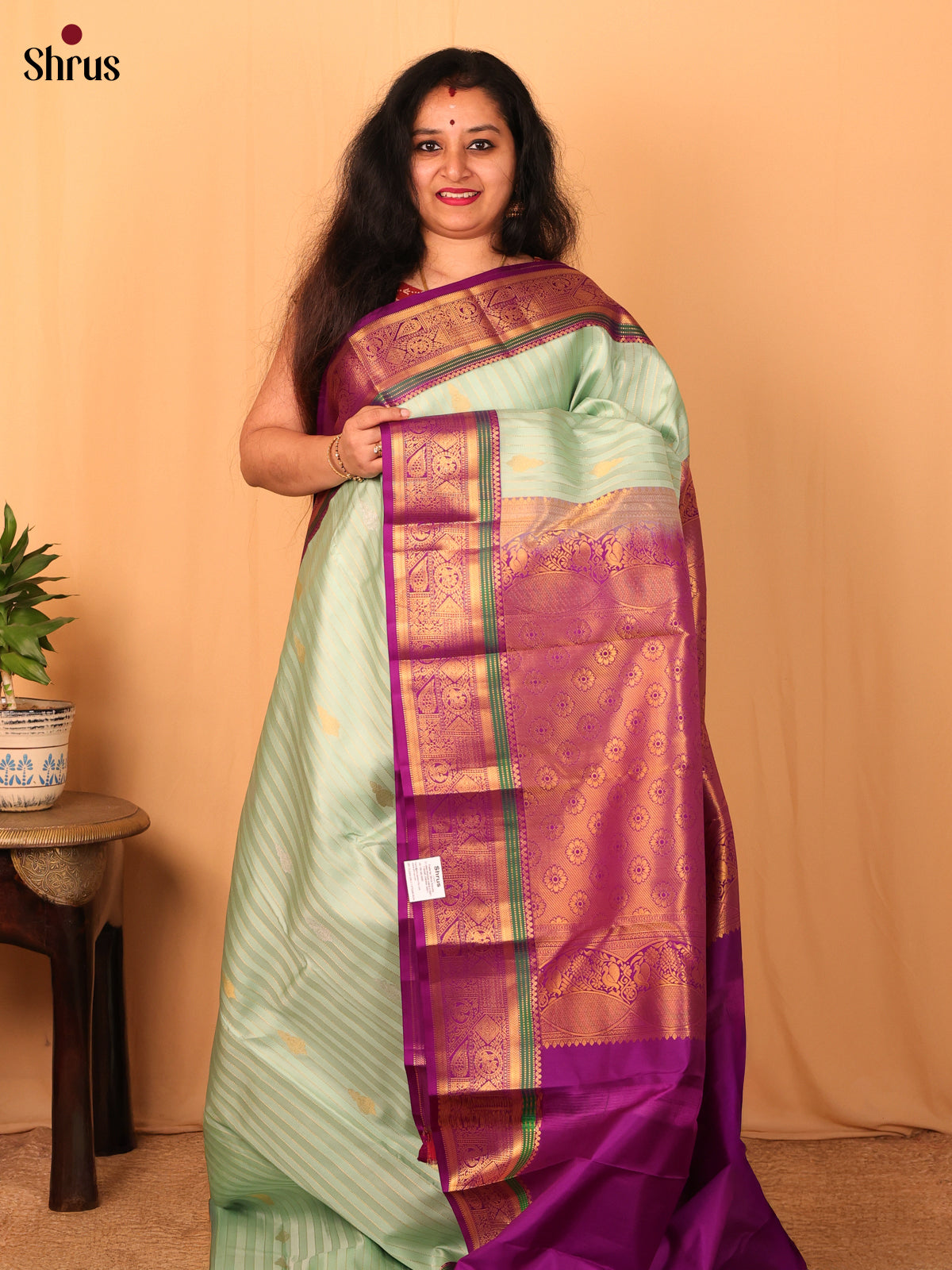 Pastel Blue & Majenta - Kanchipuram silk Saree - Shop on Shrus.com