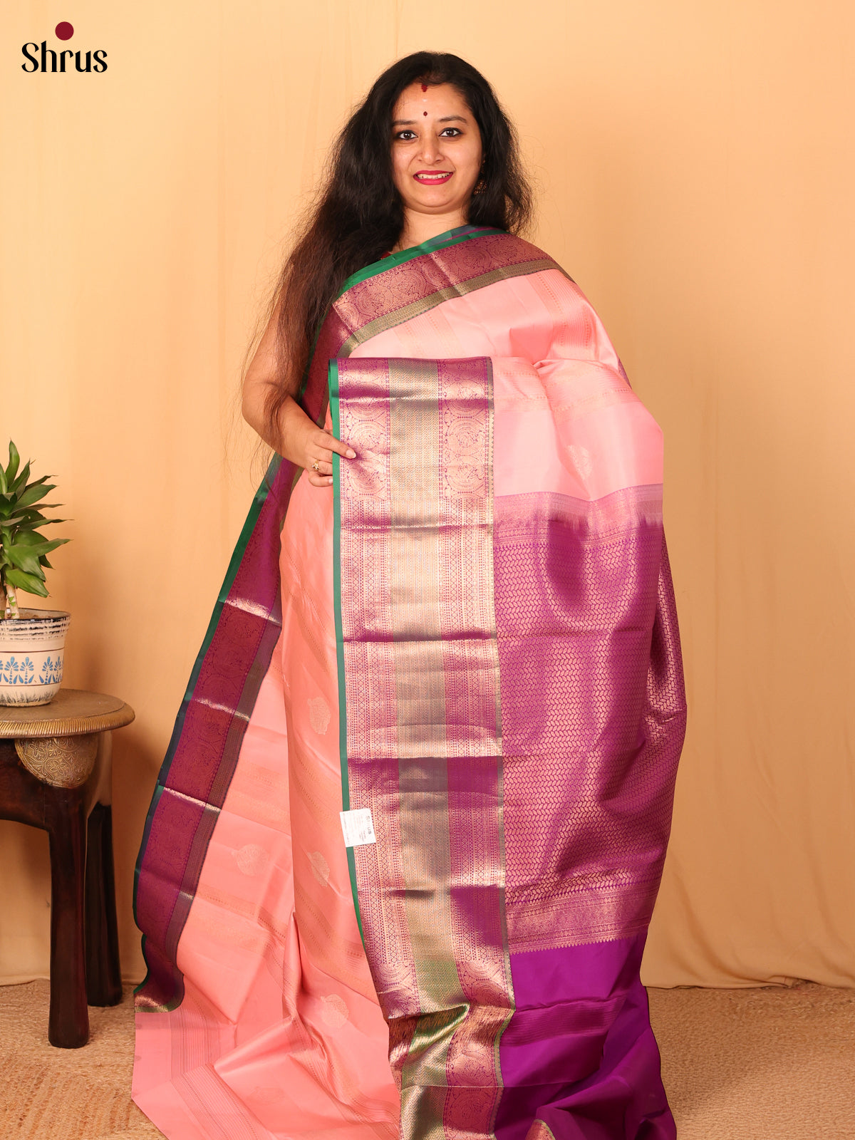 Pink & Violet - Kanchipuram silk Saree - Shop on Shrus.com
