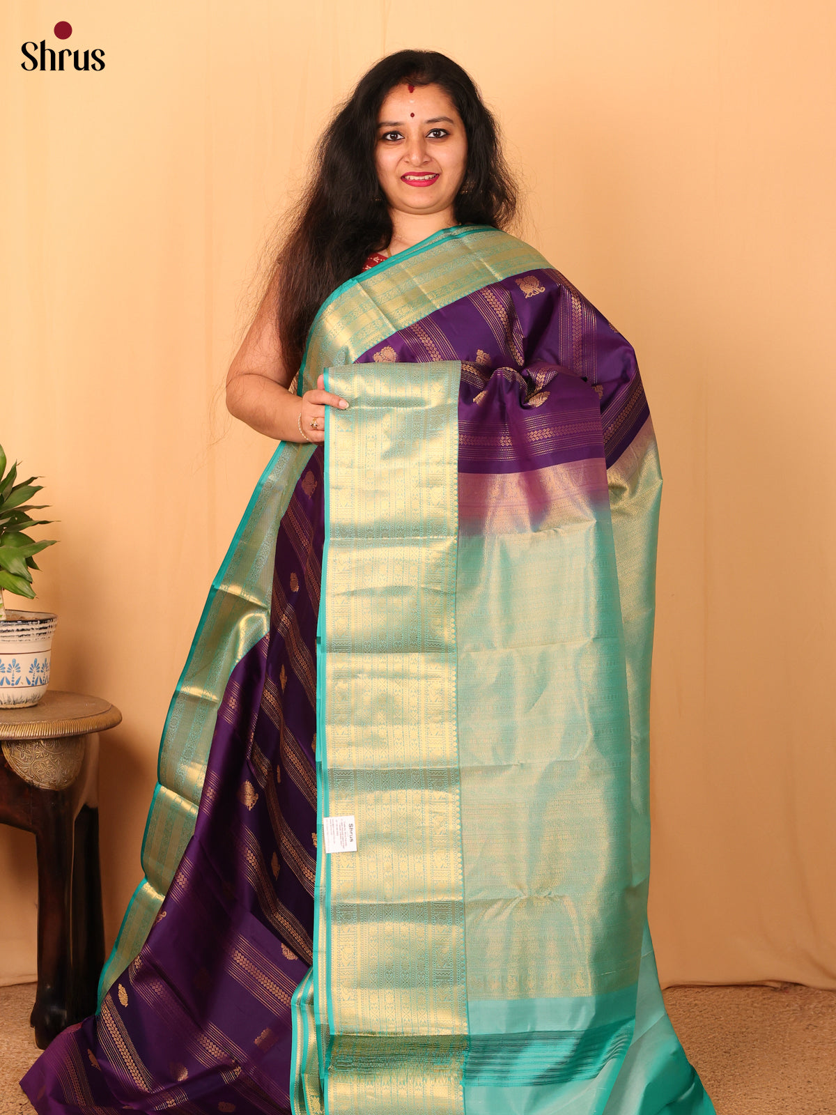 Violet & Teal - Kanchipuram silk Saree - Shop on Shrus.com