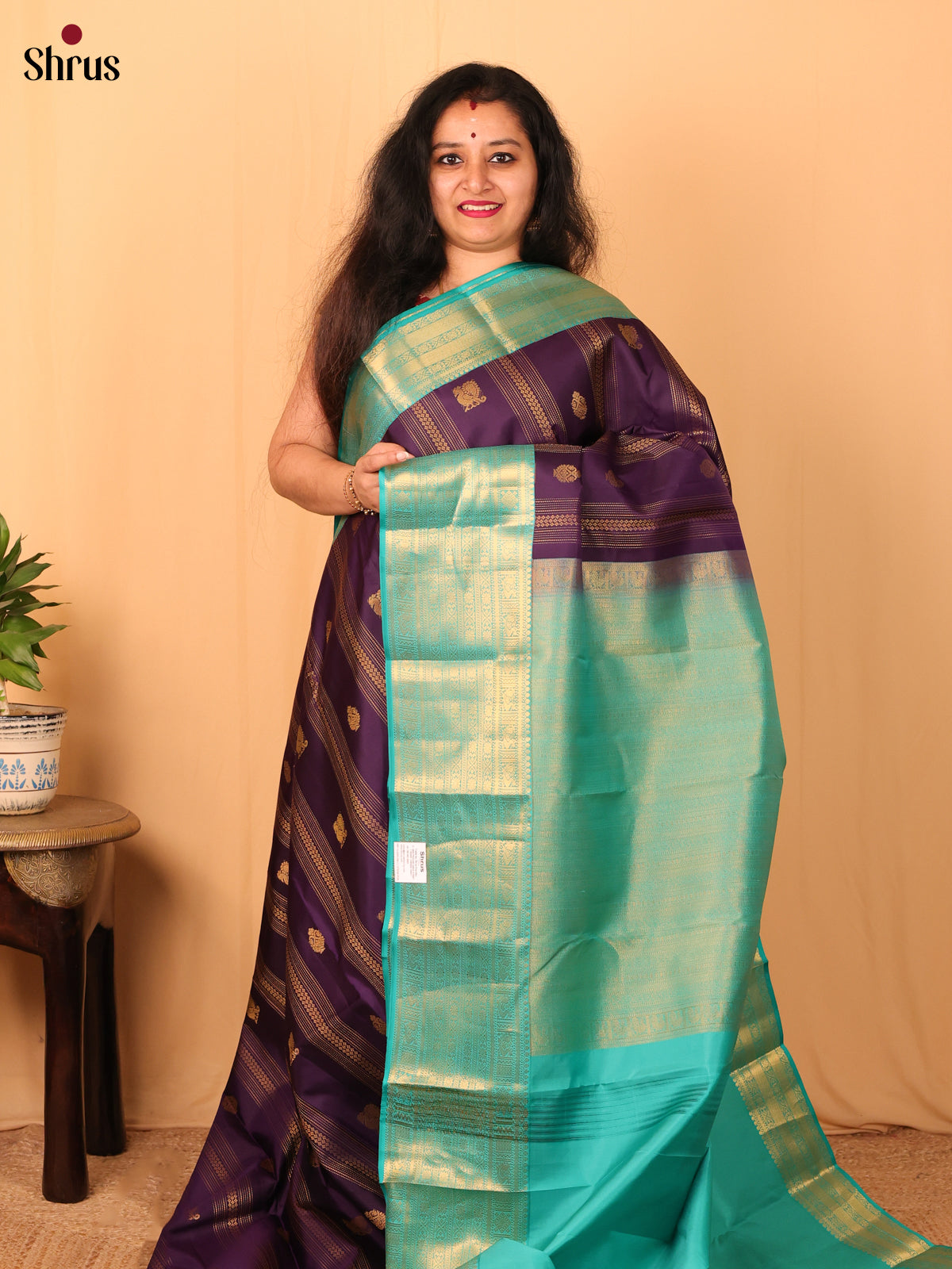Violet & Teal - Kanchipuram silk Saree - Shop on Shrus.com