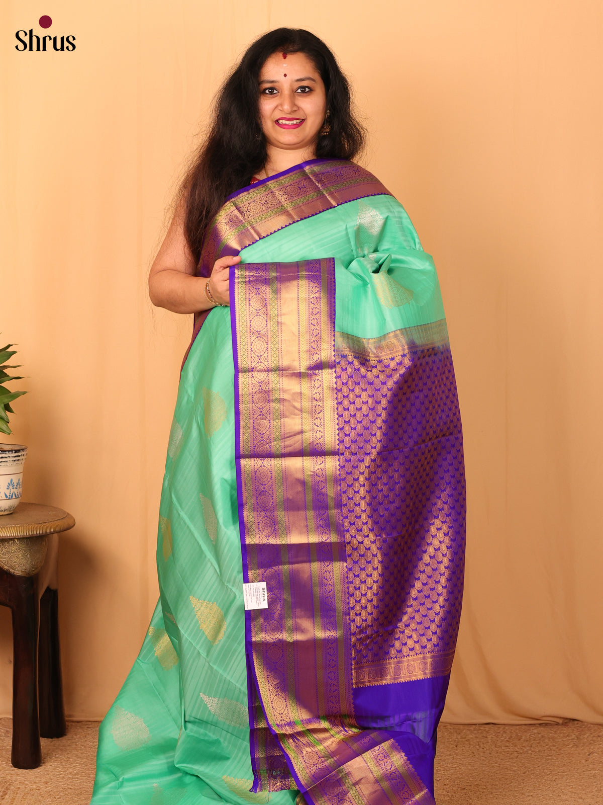 Pastel Green & Purple - Kanchipuram silk Saree - Shop on Shrus.com