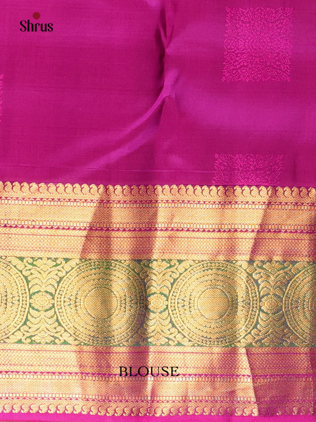 Green and Majenta Pure Kanchipuram silk Saree With Gold and Zari Woven Block Buttas-2