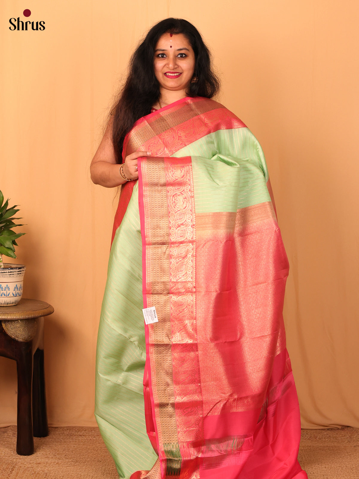 Pista Green & Pink- Kanchipuram silk Saree - Shop on Shrus.com