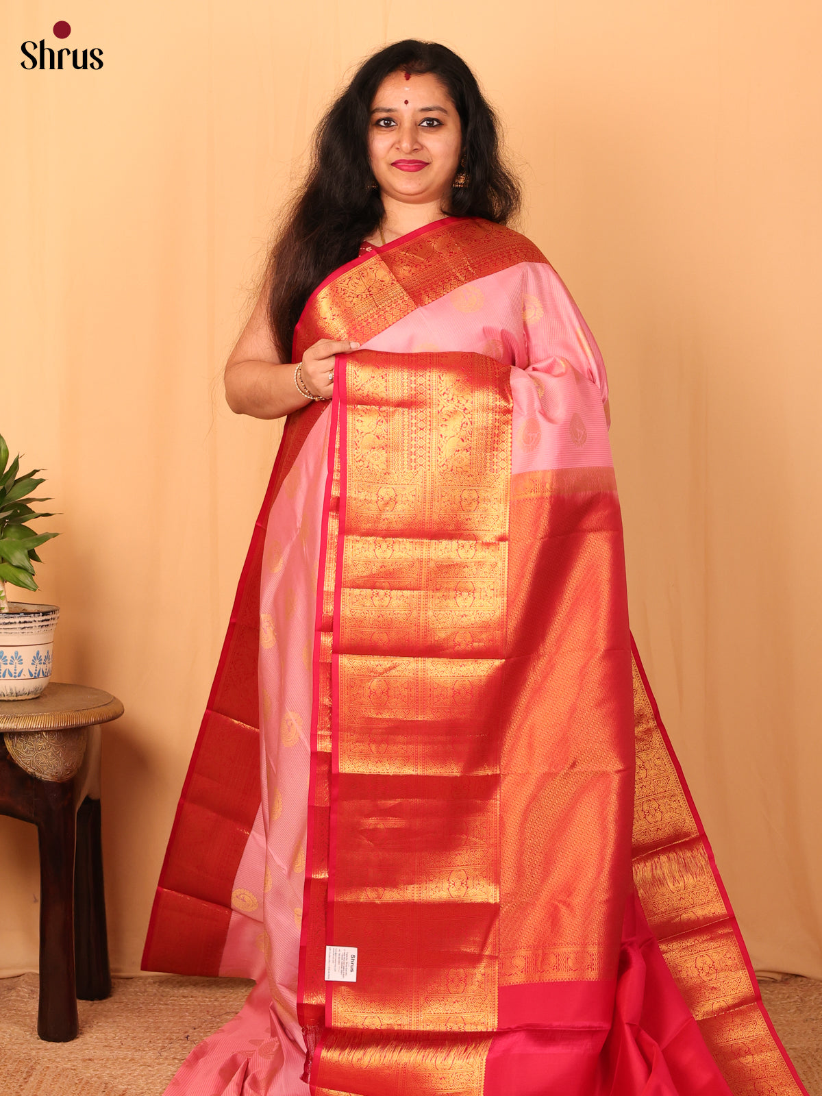 Baby Pink & Rani Pink - Kanchipuram silk Saree - Shop on Shrus.com