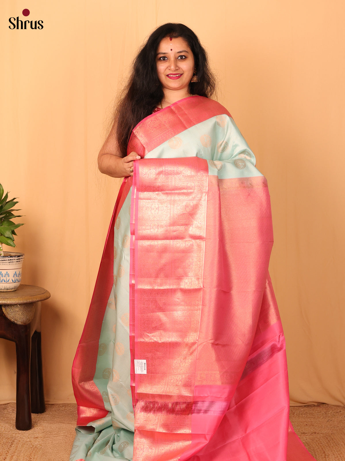 Pastel Blue & Pink - Kanchipuram silk Saree - Shop on Shrus.com