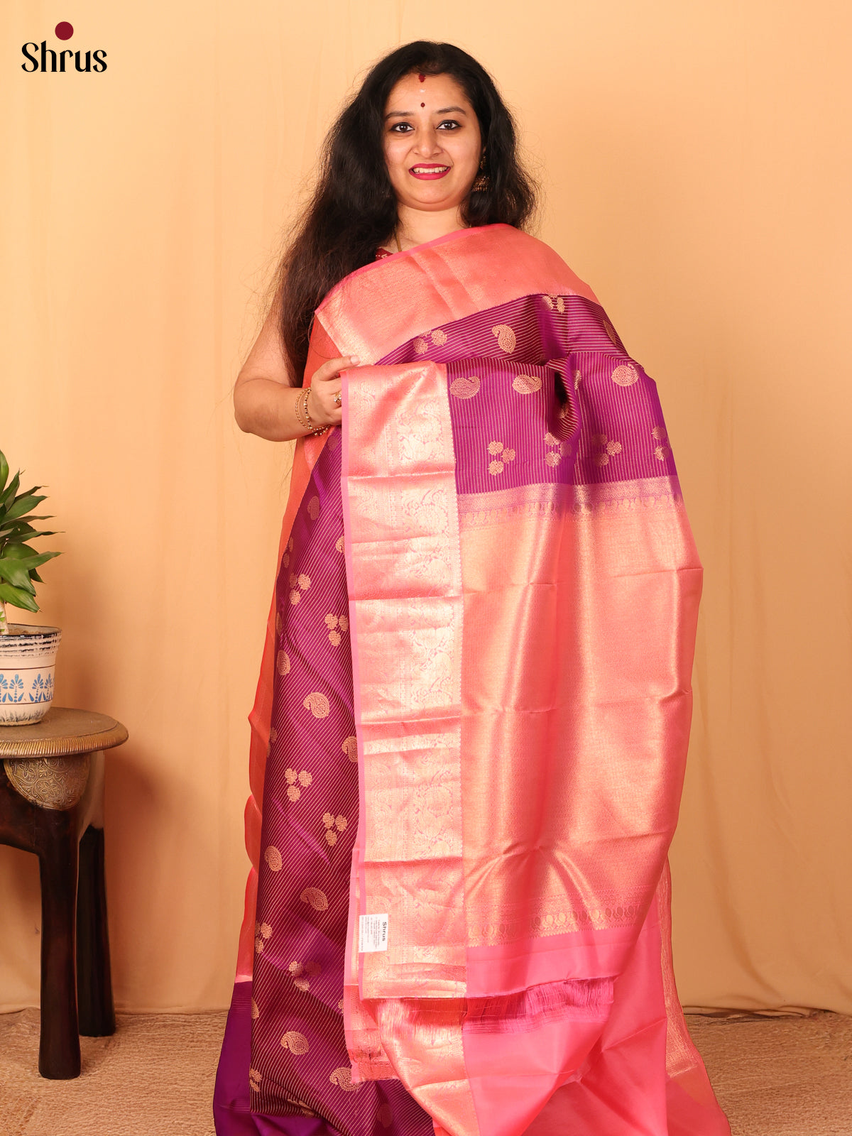 Purple & Pink - Kanchipuram silk Saree - Shop on Shrus.com
