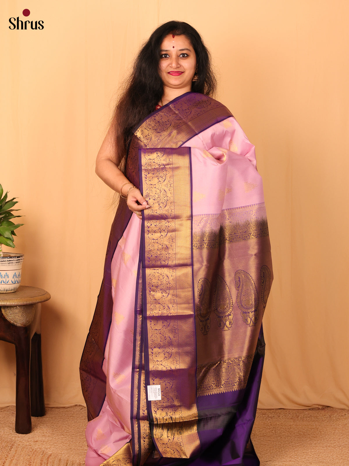 Pink & Violet - Kanchipuram silk Saree - Shop on Shrus.com