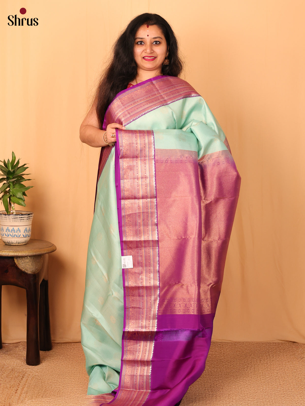 Pastel Green & Purple- Kanchipuram silk Saree - Shop on Shrus.com