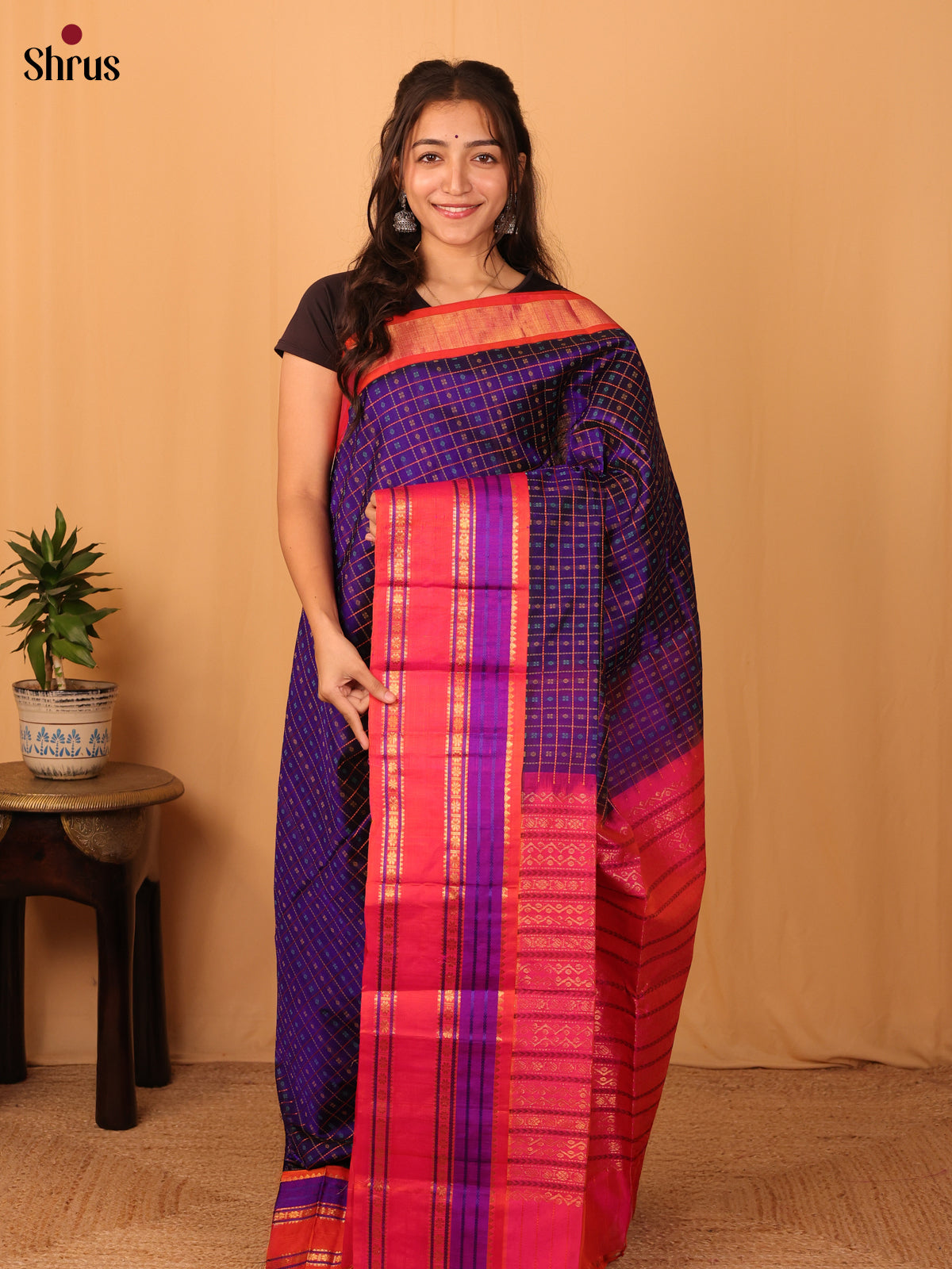 Violet & Pink - Silk Cotton Saree - Shop on Shrus.com