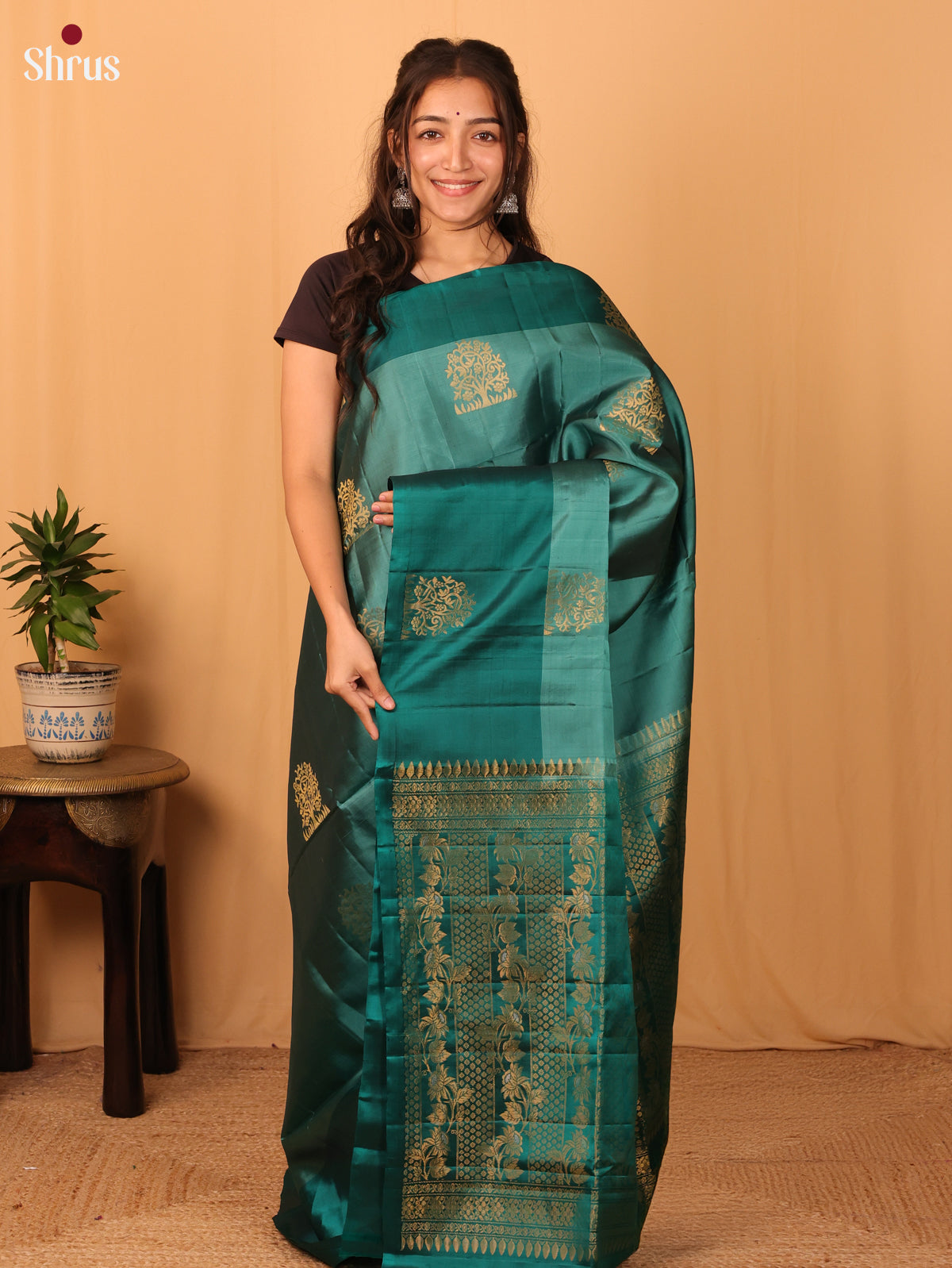 Teal & green- Softsilk-halfpure Saree - Shop on Shrus.com