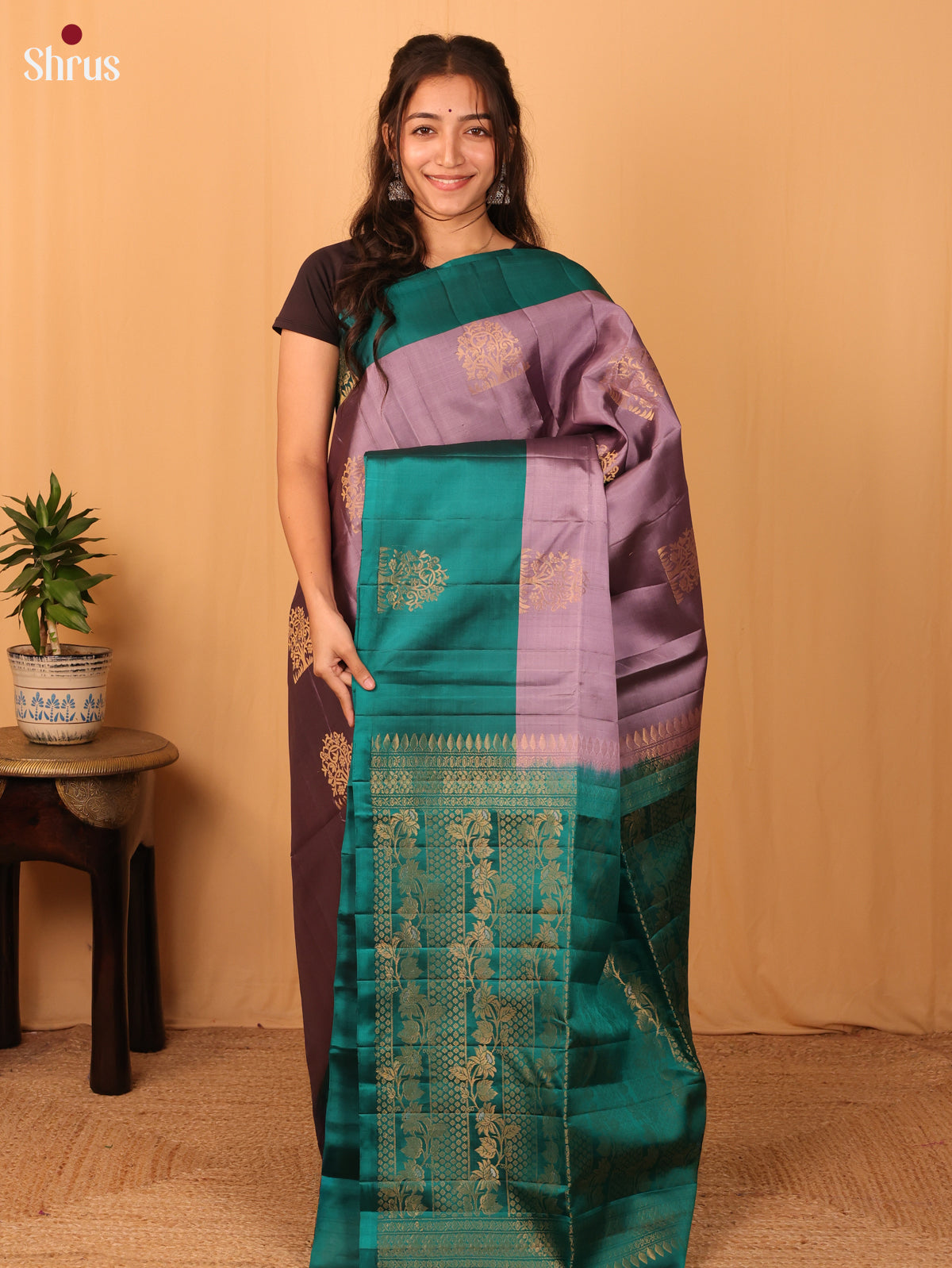 Lavender & Green - Softsilk-halfpure Saree - Shop on Shrus.com