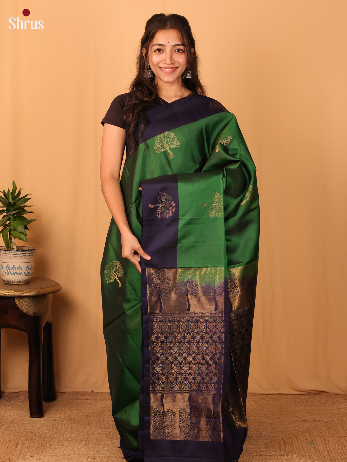 Green & Violet - Softsilk-halfpure Saree - Shop on Shrus.com