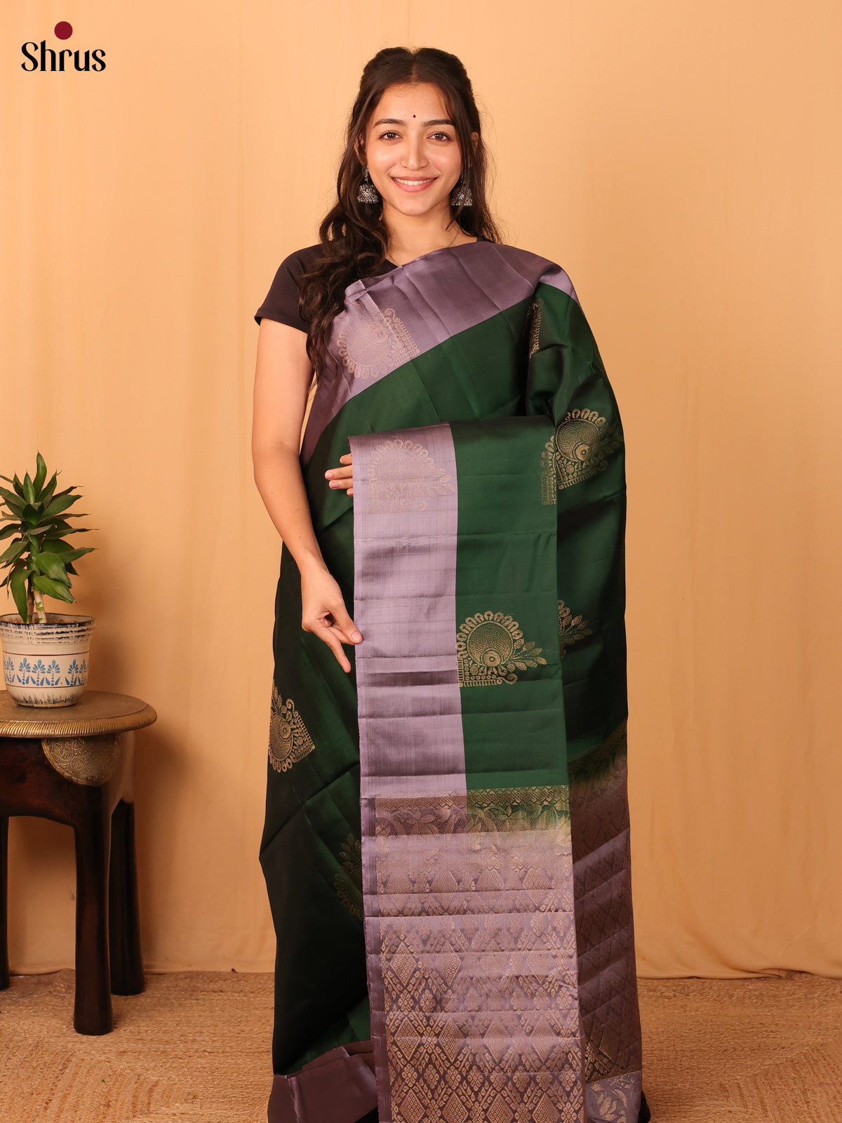Green & Lavender- Softsilk-halfpure Saree - Shop on Shrus.com