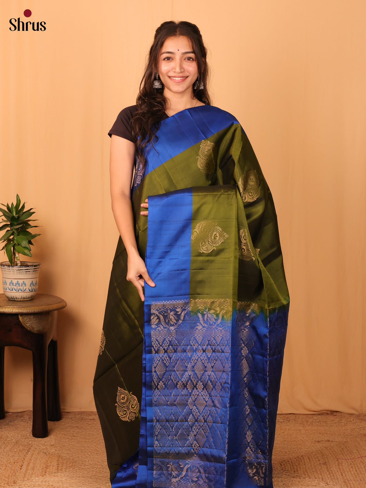 Green & Blue - Softsilk-halfpure Saree - Shop on Shrus.com