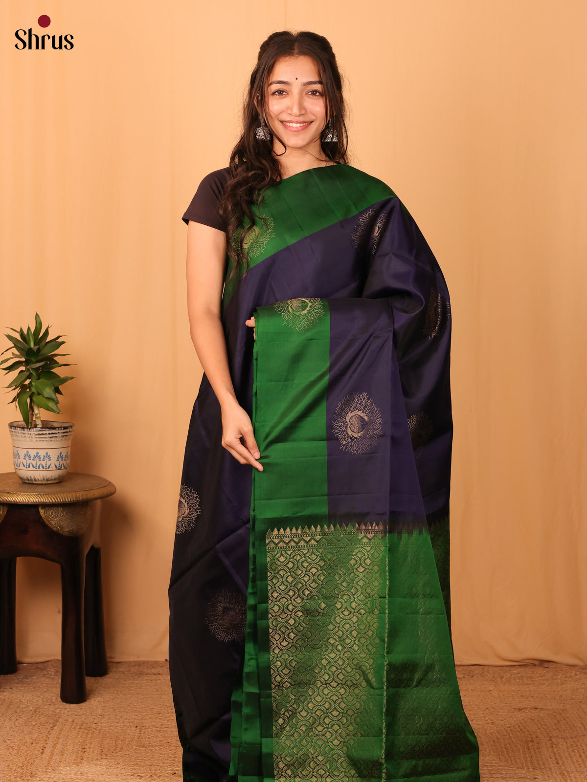 Violet & Green - Softsilk-halfpure Saree - Shop on Shrus.com
