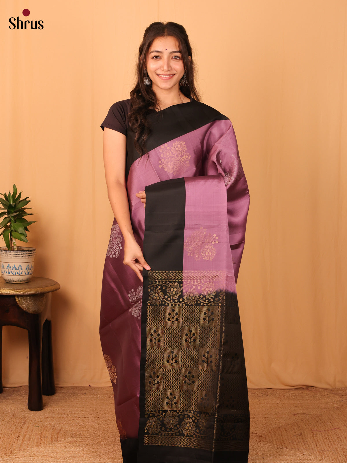 Lavender & Black - Softsilk-halfpure Saree - Shop on Shrus.com