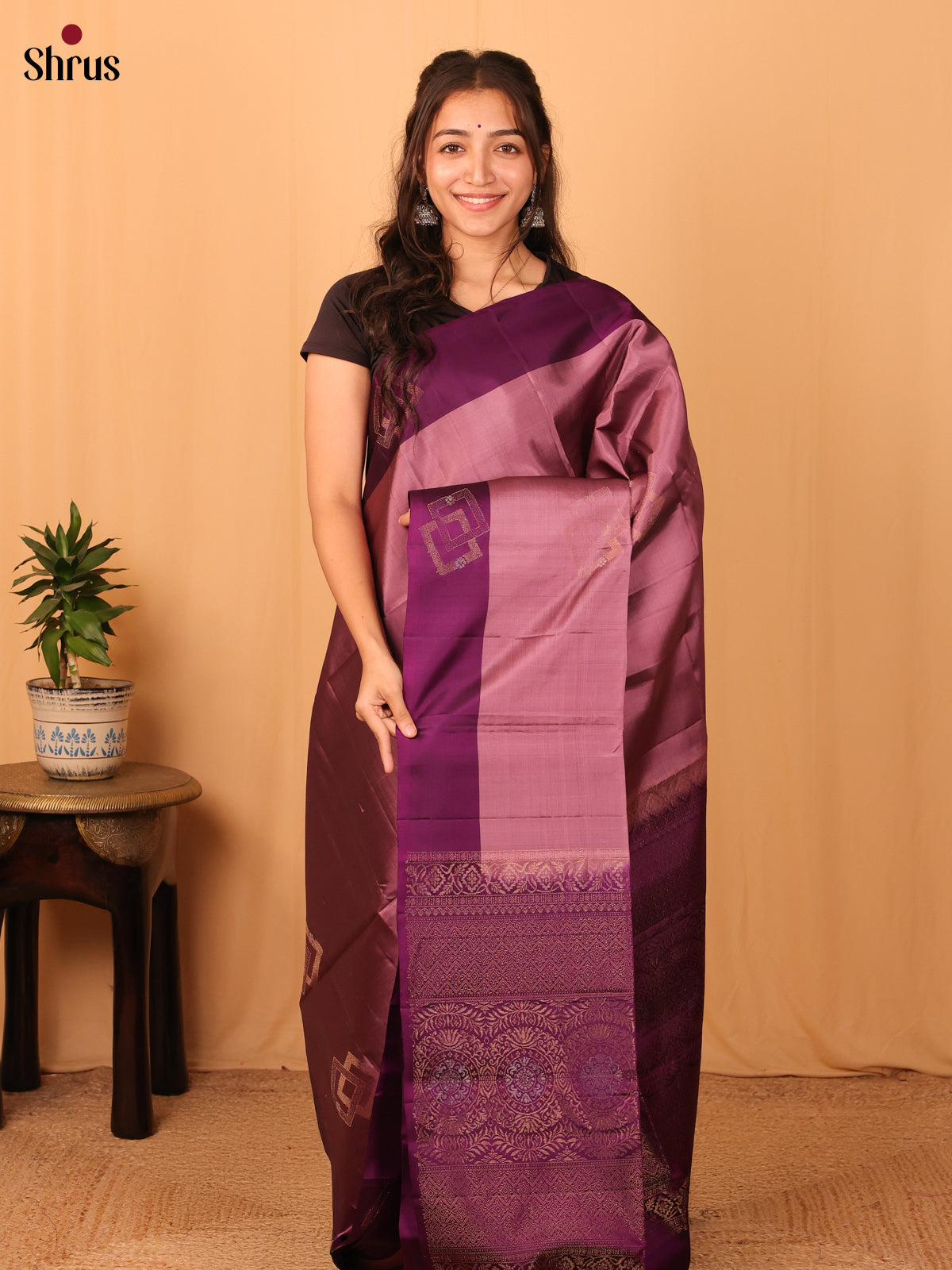 Onion Pink & Purple- Softsilk-halfpure Saree - Shop on Shrus.com