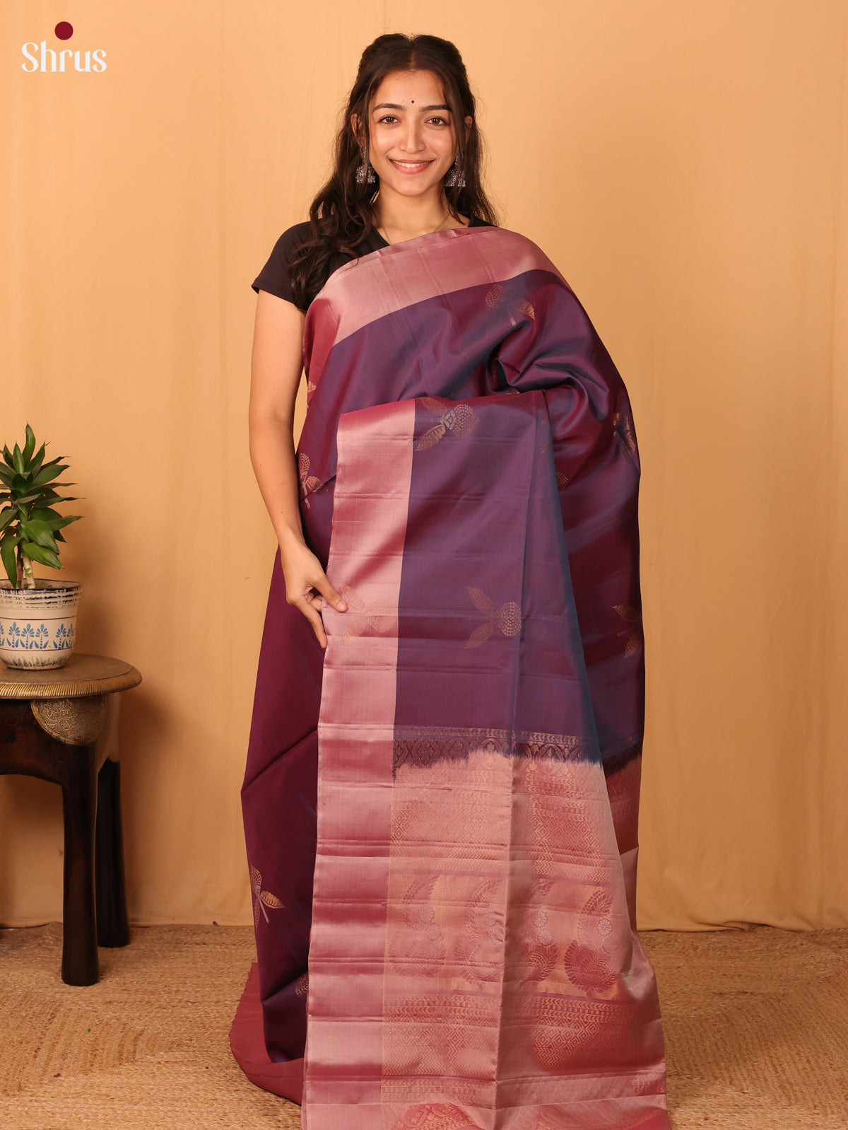Purple & Pink - Softsilk-halfpure Saree - Shop on Shrus.com