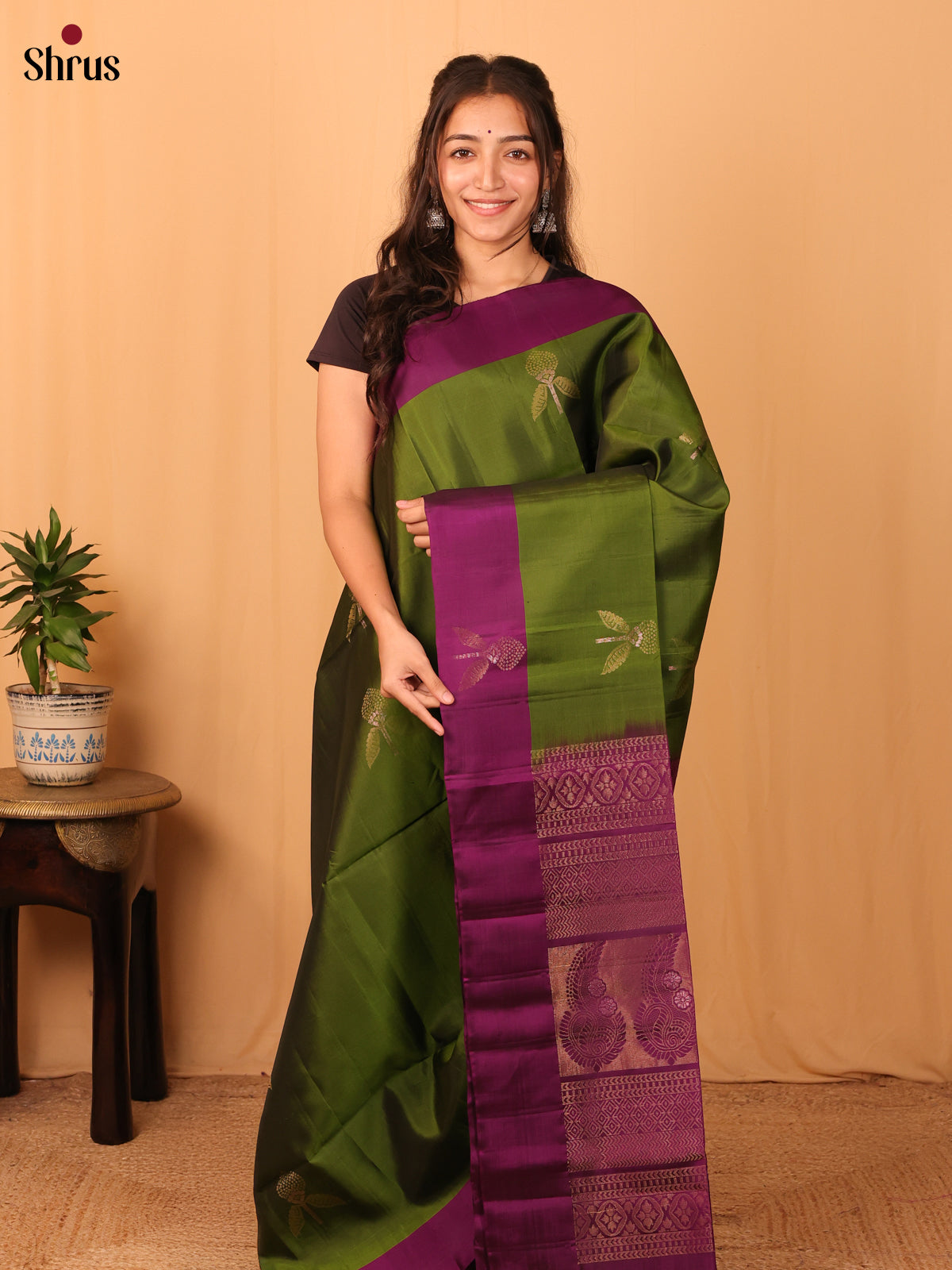 Green & Purple - Softsilk-halfpure Saree - Shop on Shrus.com